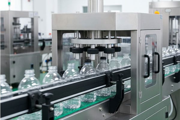 Automatic capping machine sealing caps on bottles