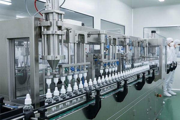 Automatic eye and ear drop filling machine with nozzle fitting and screw capping