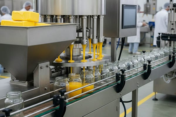 Automatic ghee filling machine filling ghee into containers accurately