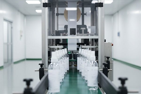 Automatic labeling machine applying labels on bottles