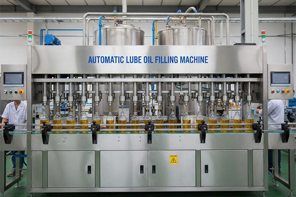 Automatic lube oil filling machine filling oil into bottles