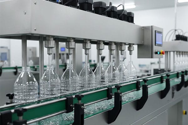 Automatic servo base volumetric liquid filling machine filling bottles accurately