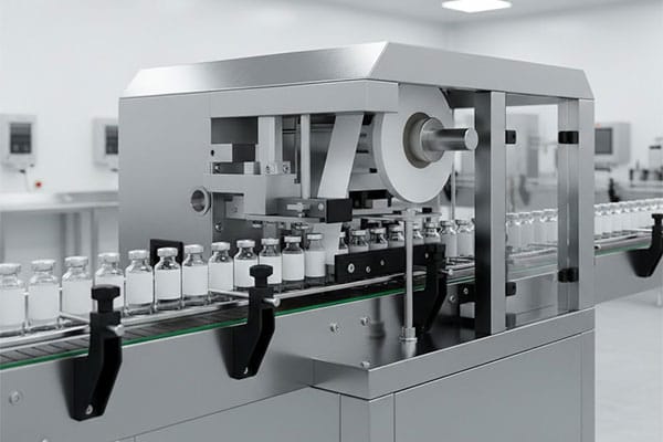 Automatic vial sticker labeling machine applying labels on vials
