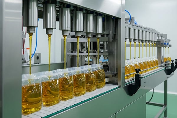Edible oil pouch packing machine filling and sealing oil pouches