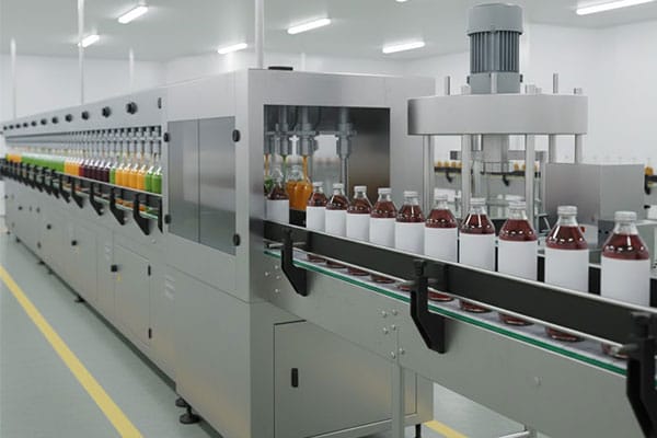 Juice packing line with filling, capping, and labeling machines
