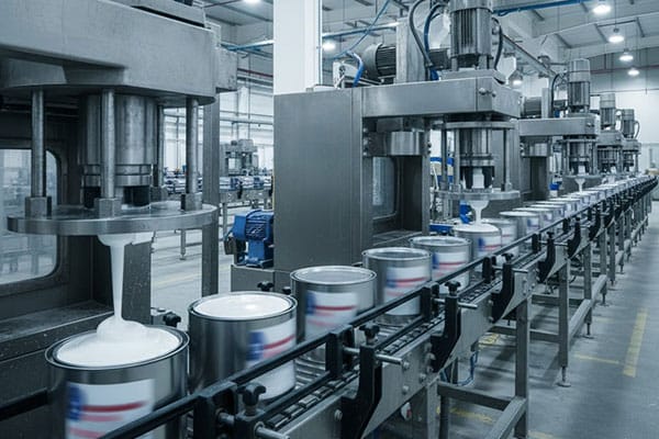 Paint packing line with automatic filling and sealing machines