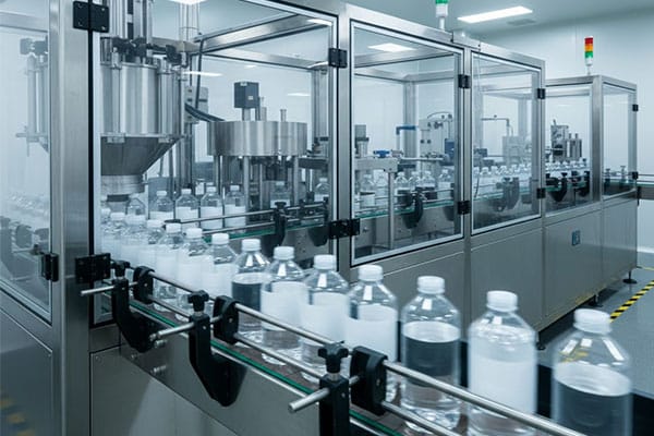 Sanitizer packing line with automatic filling and sealing machines