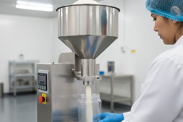 Semi-Automatic-Auger-Powder-Filling-Machine Semi automatic auger powder filling machine filling powder into containers