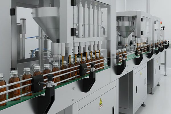 Syrup packing line with automatic filling and labeling machines