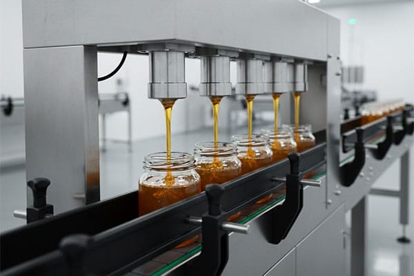 Viscous liquid filling machine filling thick liquid into bottles