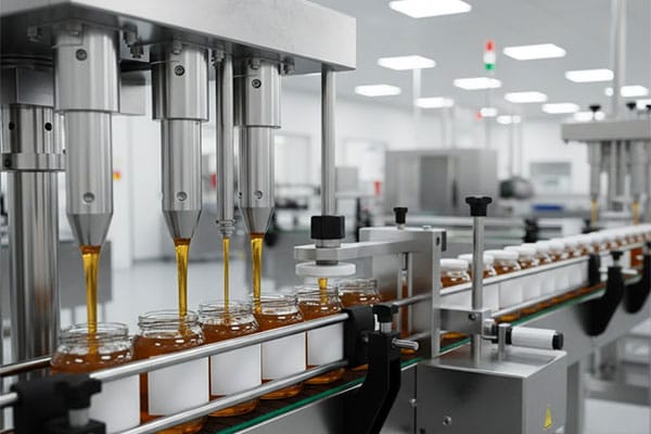 Viscous-Packing-Line Viscous packing line with filling, capping, and labeling machines